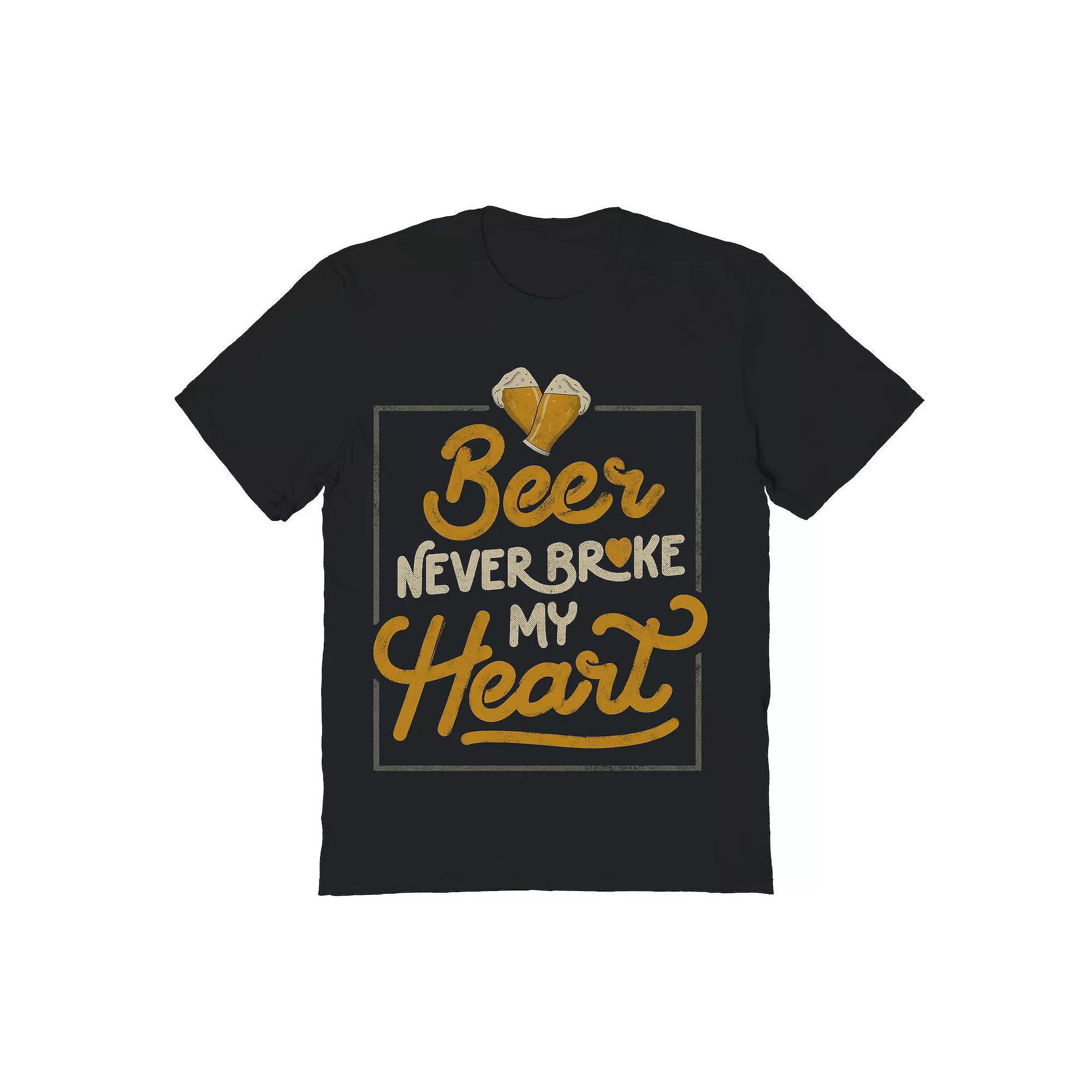 Men's Beer Never Broke My Heart Valentine's Day Graphic Tee, Size: Large, Black Product Image