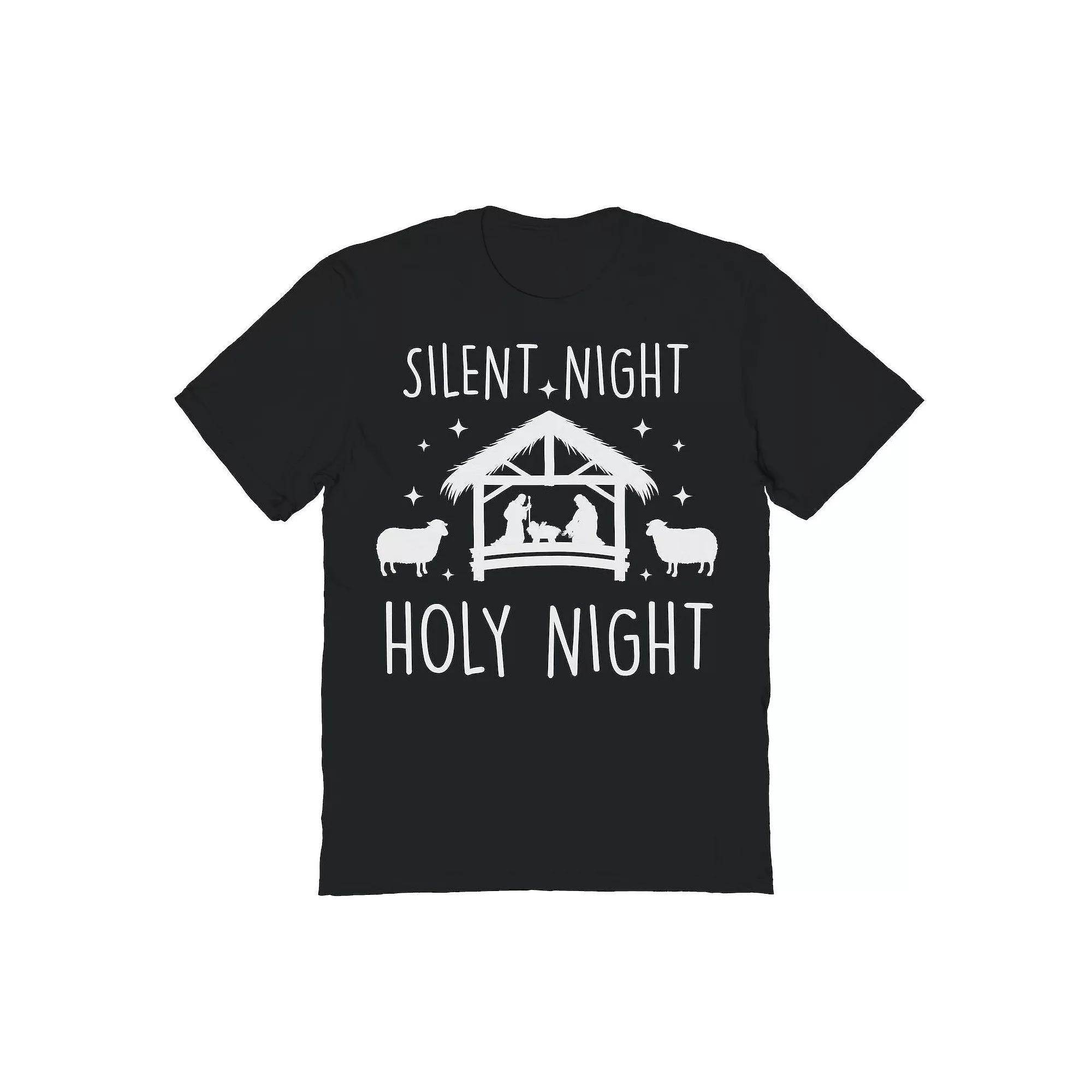 Men's Silent Night Holy Night Christmas Graphic Tee, Size: Medium, Black Product Image