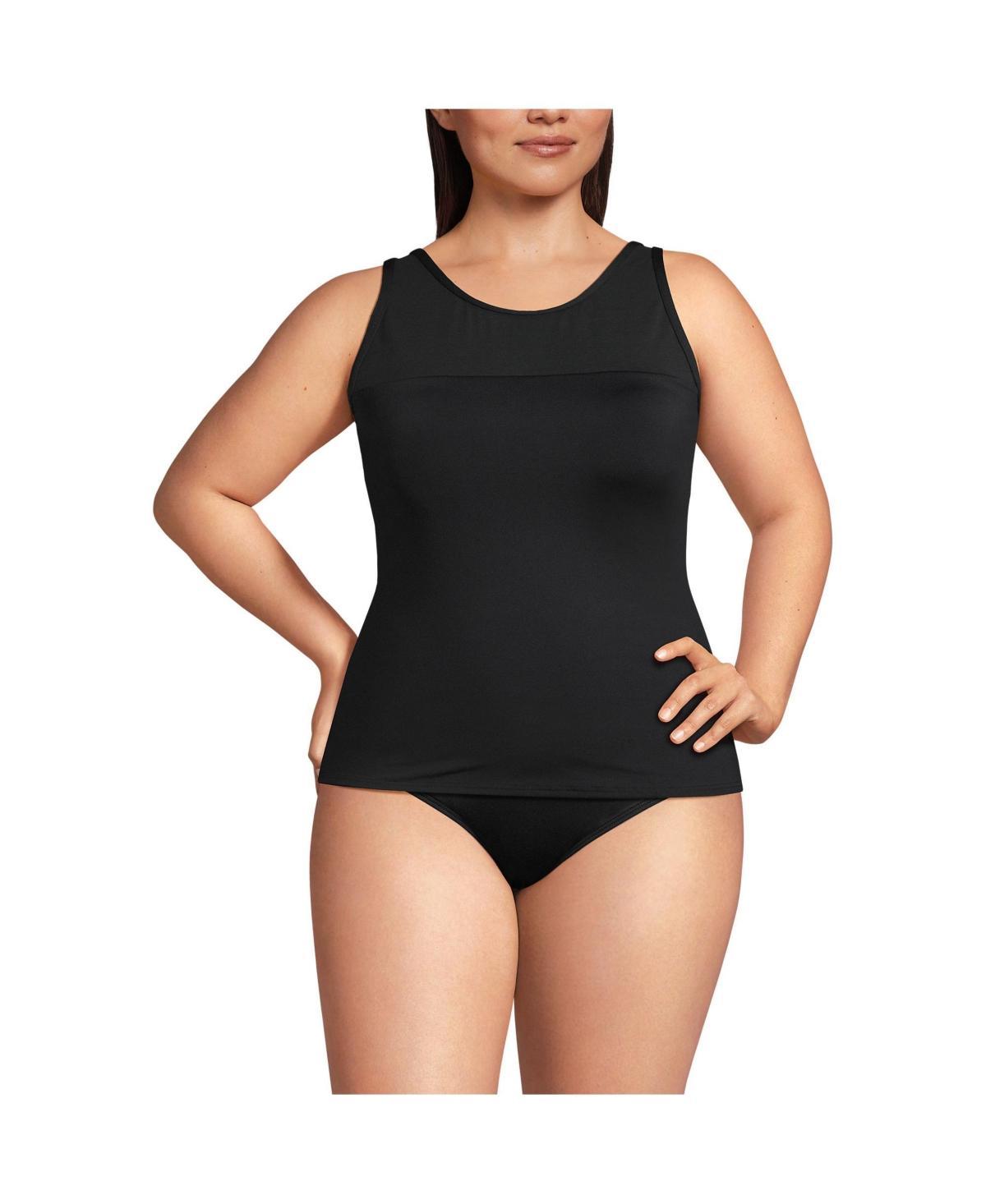 Lands End Womens Chlorine Resistant Smoothing Control Mesh High Neck Tankini Swimsuit Top Product Image