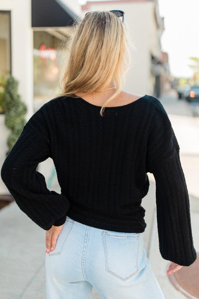 With Love Black Wrap Pointelle Sweater FINAL SALE Product Image