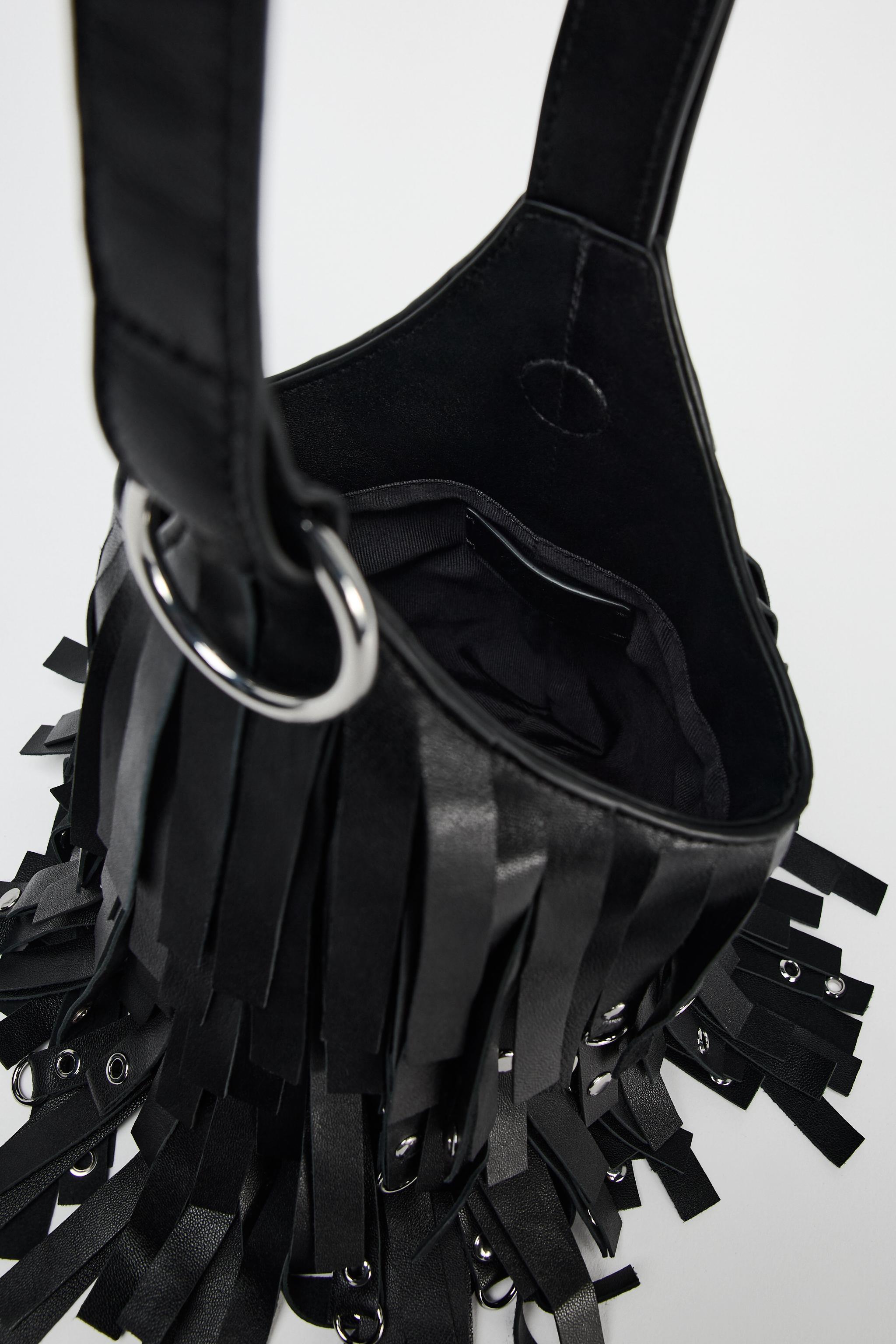 FRINGED LEATHER BUCKET BAG Product Image