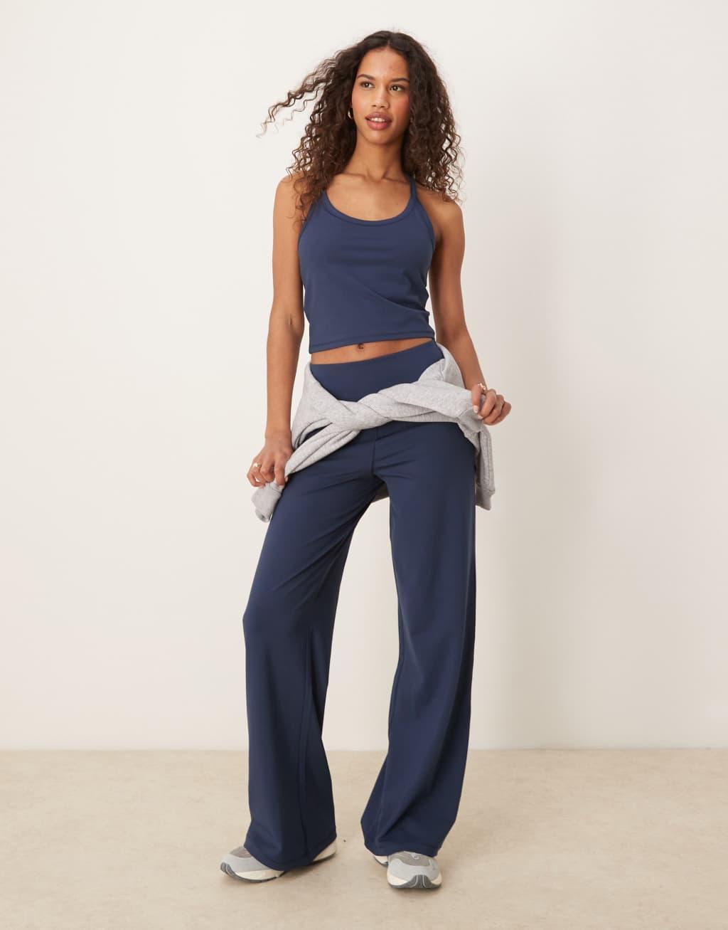 4505 Icon soft touch yoga cami top with shelf bra in navy  Product Image