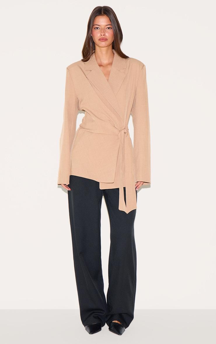  Taupe Tie Front Structured Blazer Product Image