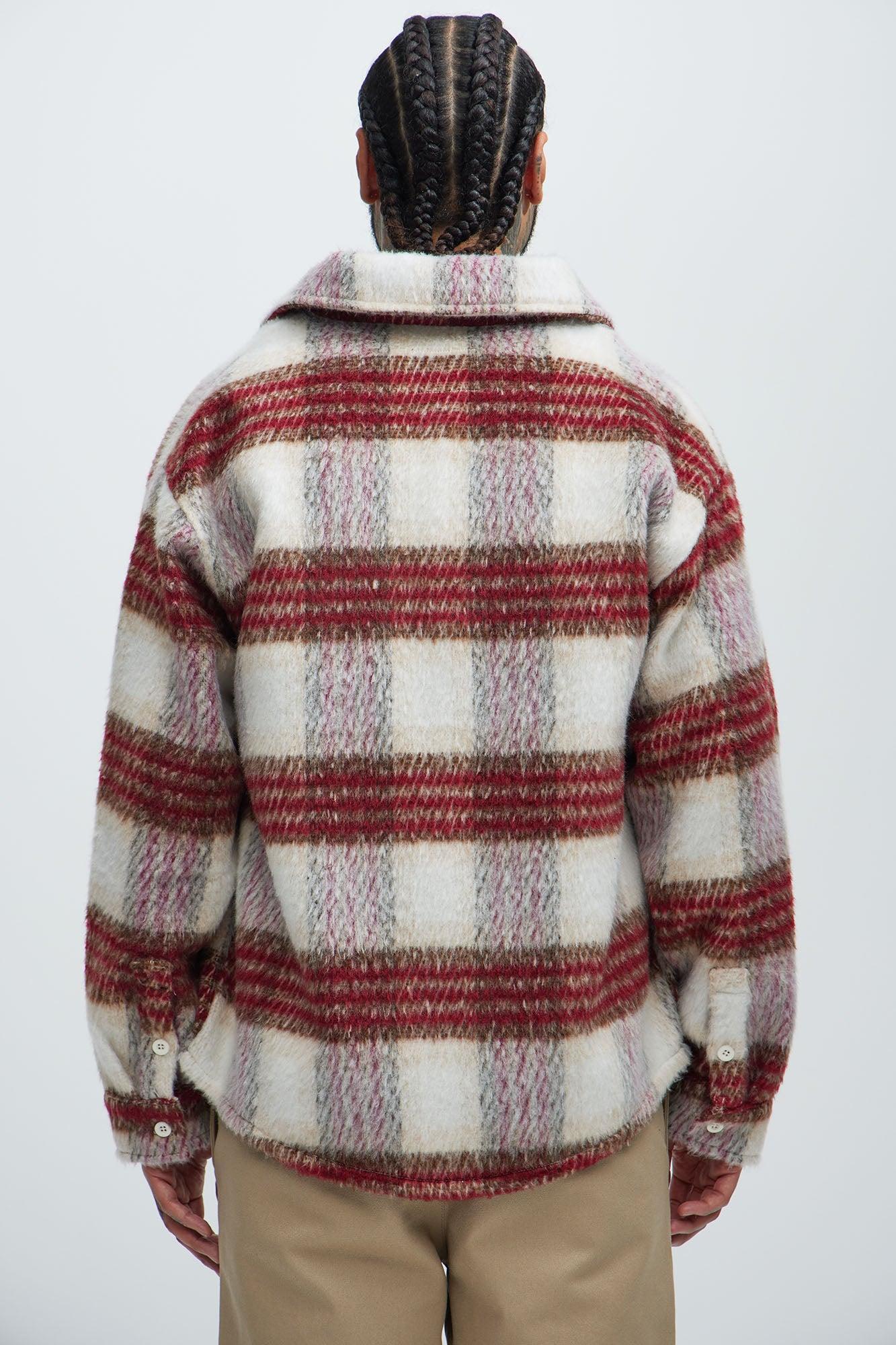 Move Up Plaid Shacket - Red/White Product Image