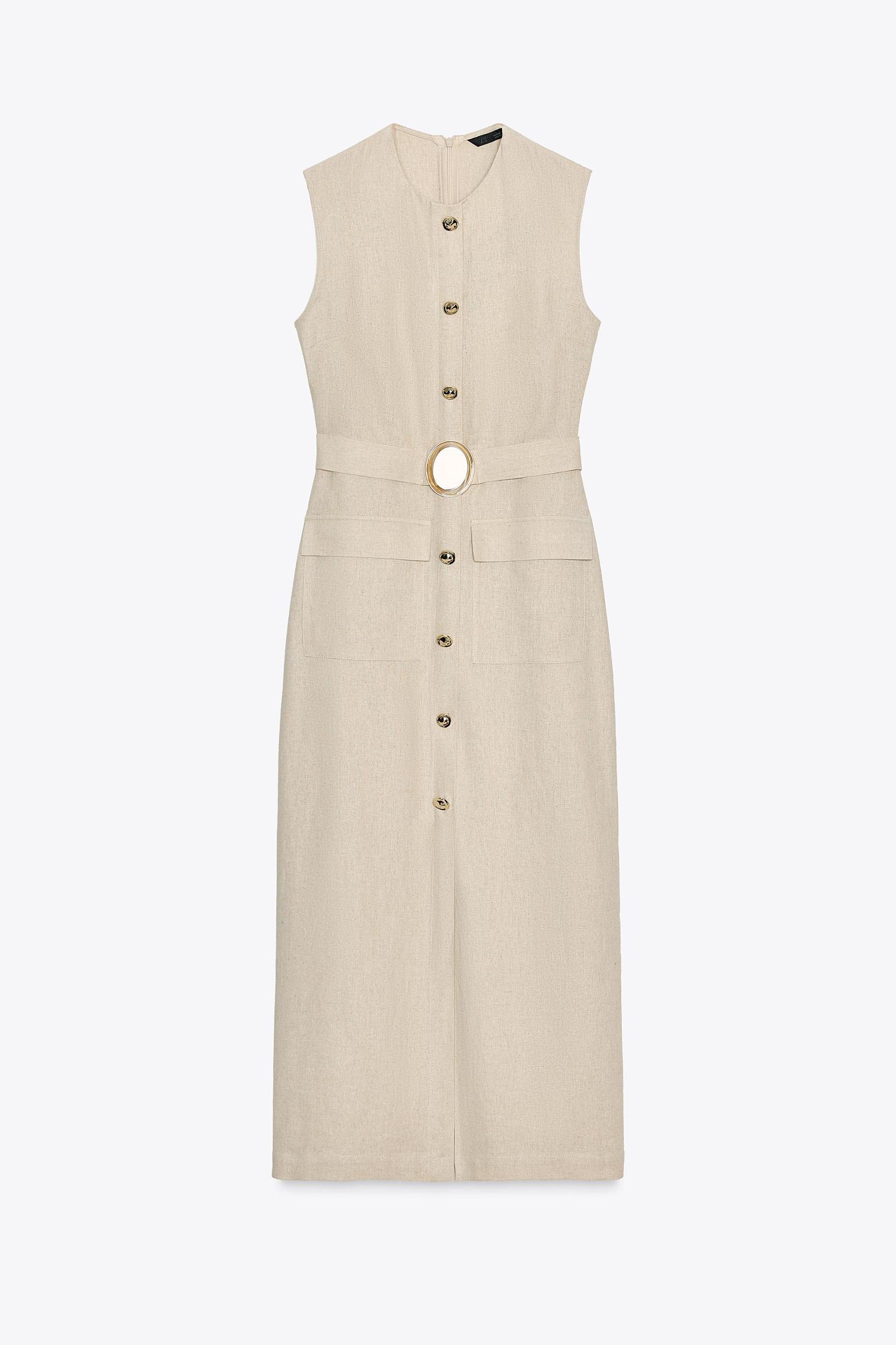 LINEN BUCKLE MIDI DRESS Product Image
