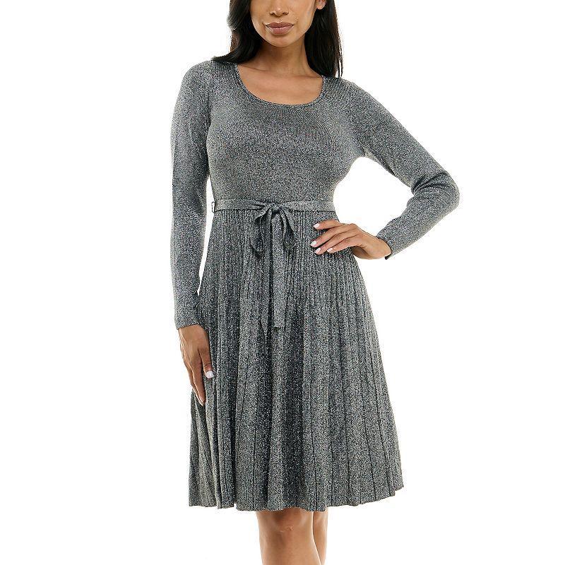 Women's Nina Leonard Pleat Glitter Knit Dress, Size: Small, Black Black Product Image