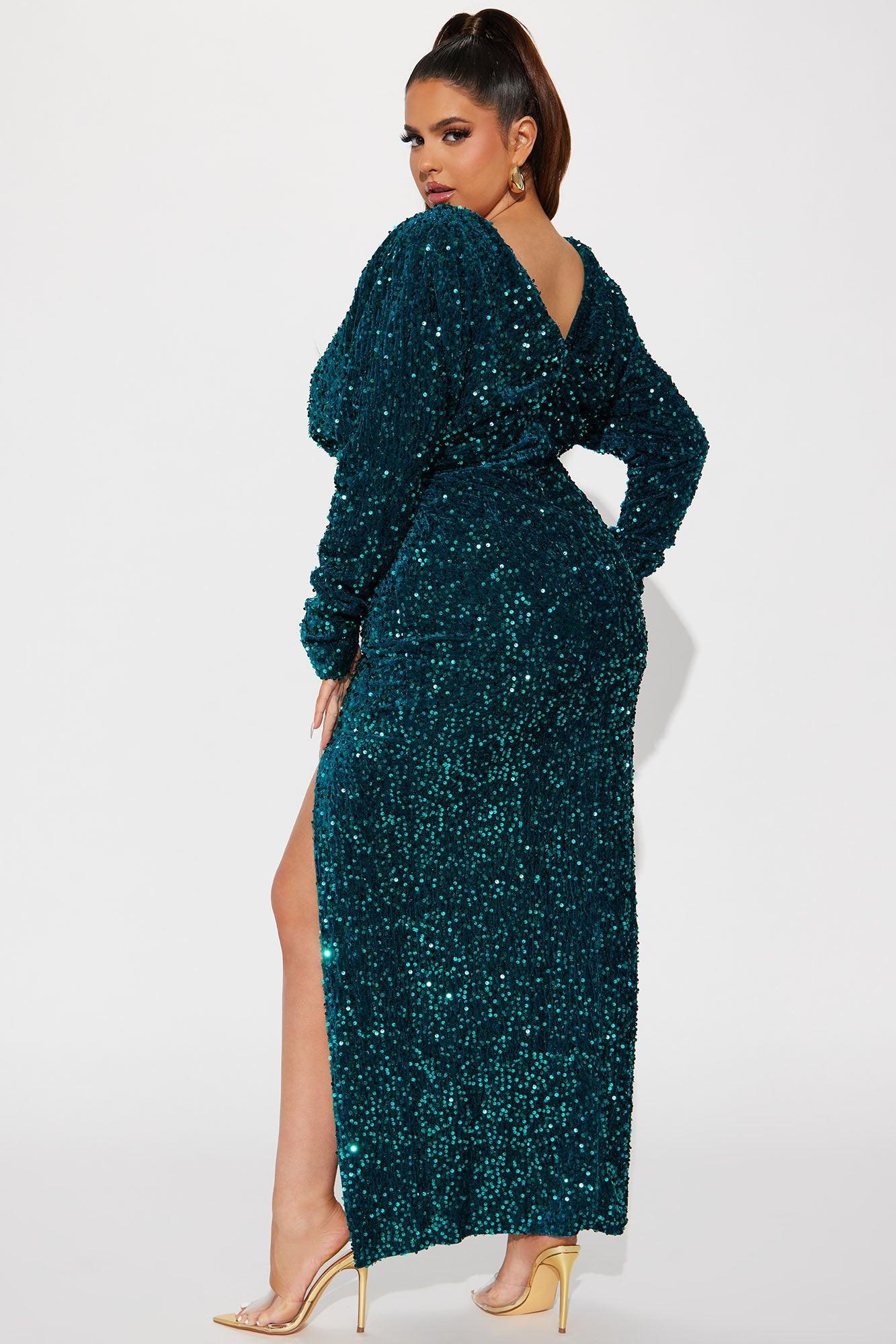 One And Only Sequin Gown - Emerald Product Image