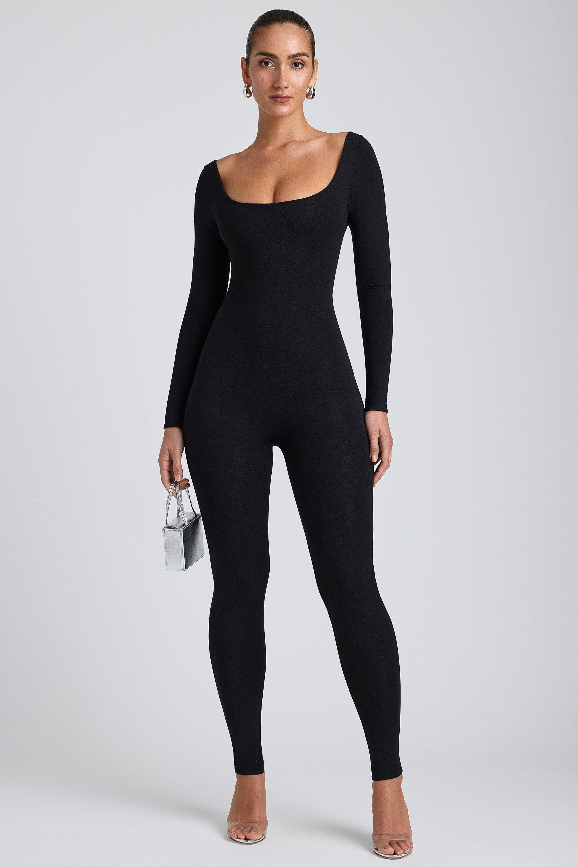 Modal Scoop-Neck Cross-Back Jumpsuit in Black Product Image