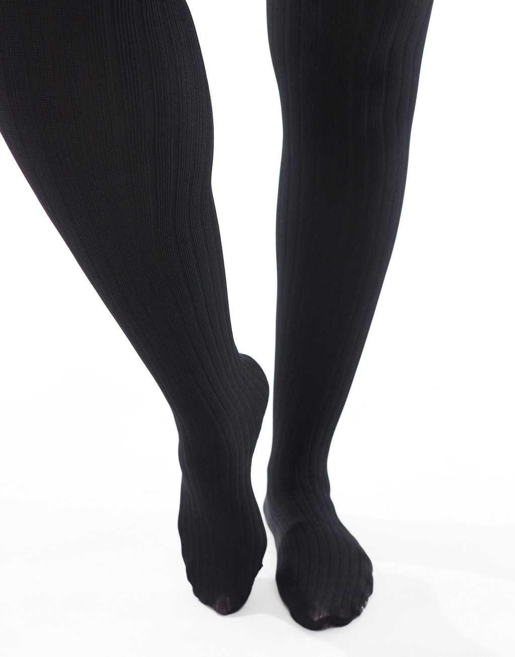 ASOS DESIGN Curve ribbed tights in black Product Image