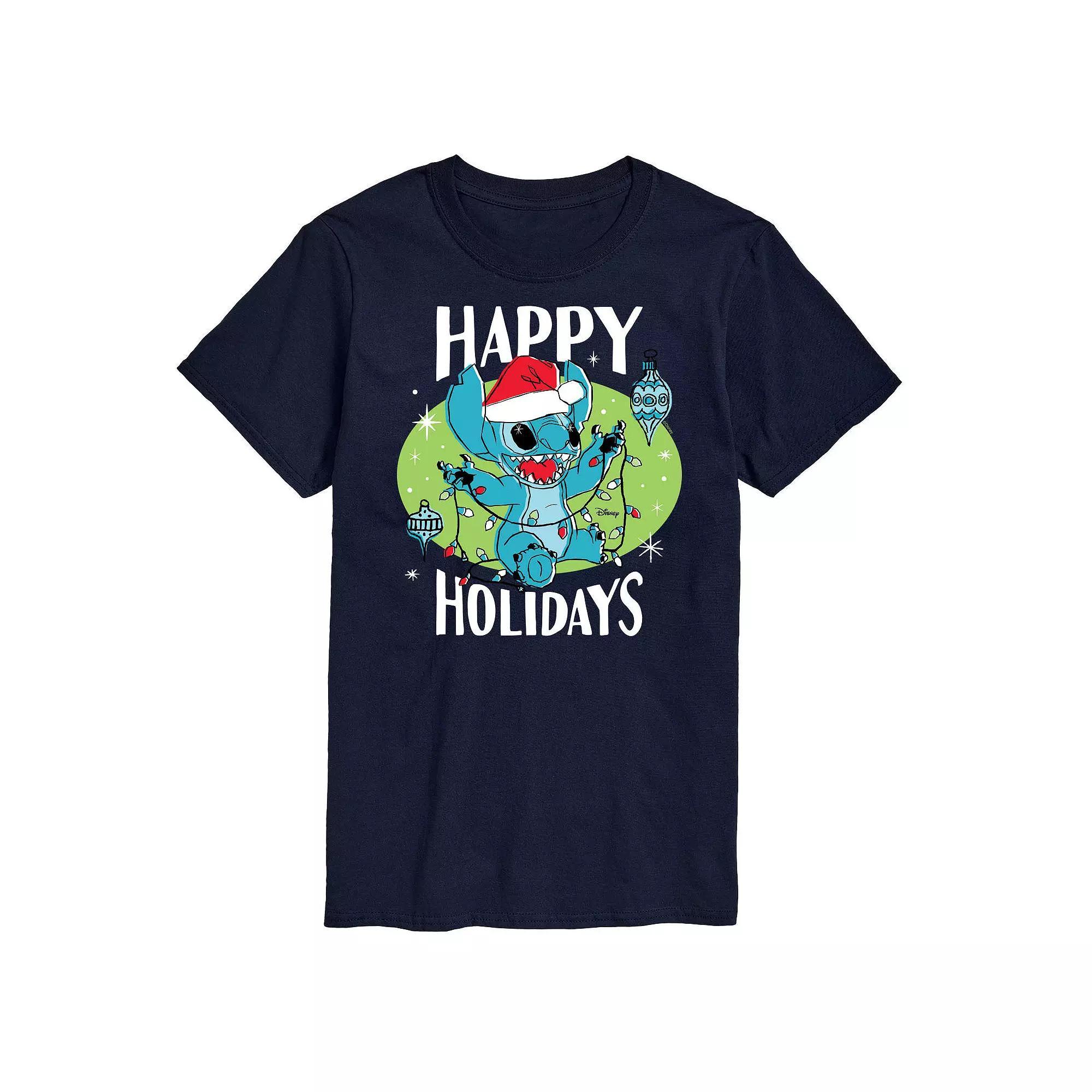 Disney's Lilo & Stitch Men's Happy Holidays Graphic Tee, Size: Large, Blue Product Image