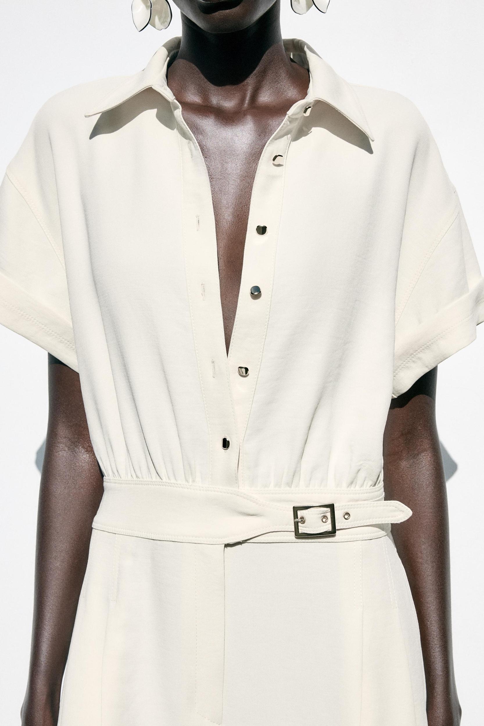 CREPE LONG JUMPSUIT WITH WAIST BUCKLE Product Image