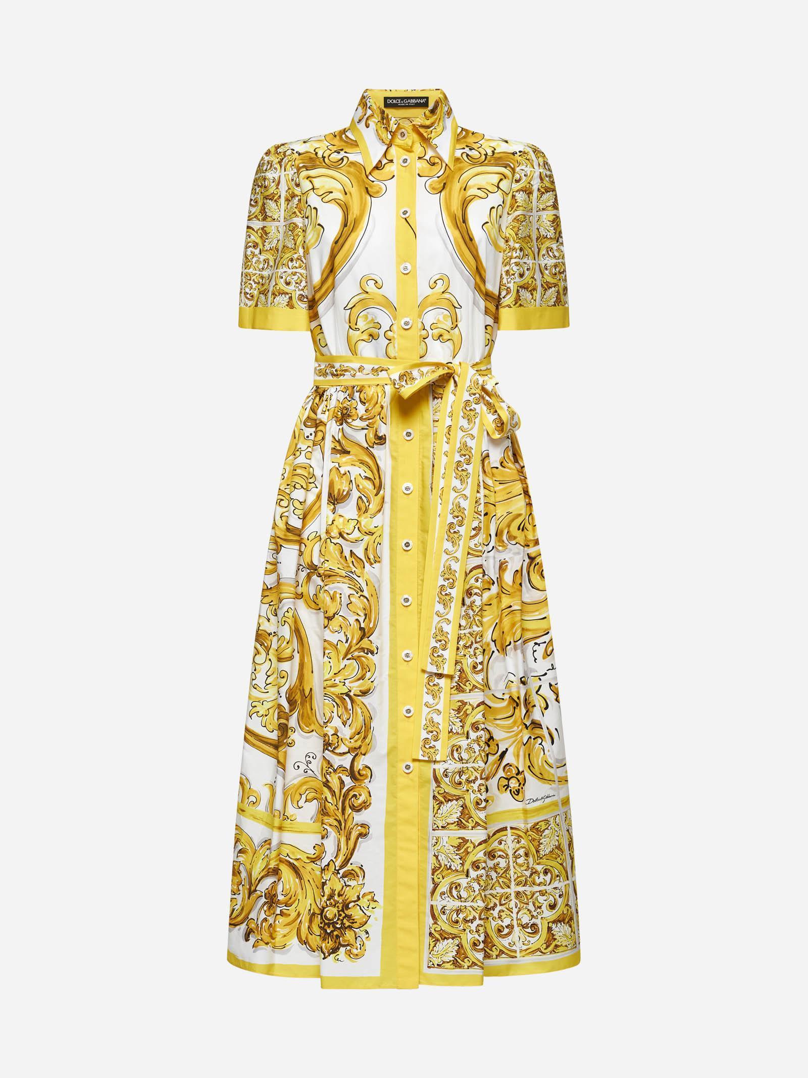 DOLCE & GABBANA Majolica Silk Twill Shirt Dress In Multicolor Product Image