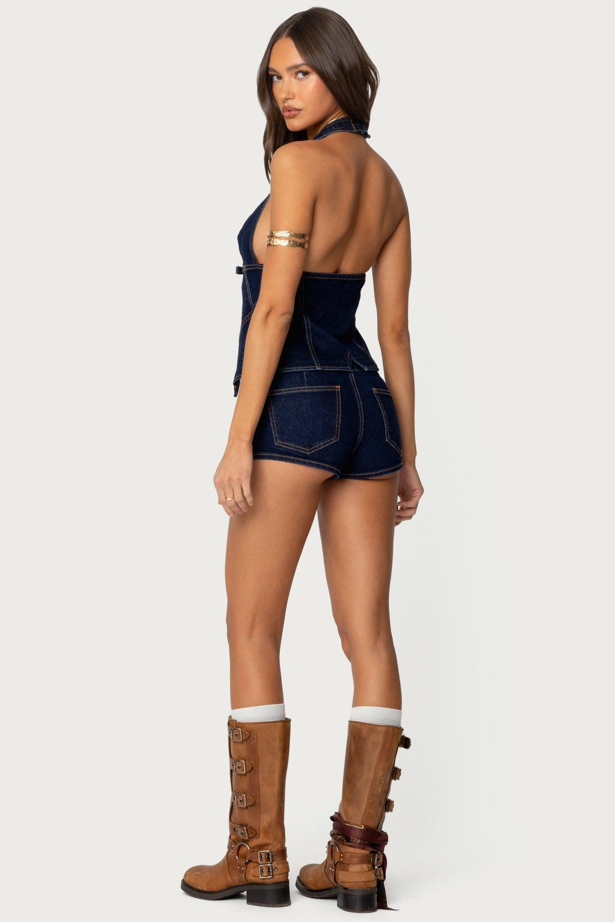 Ciel Split Front Denim Halter Top Product Image