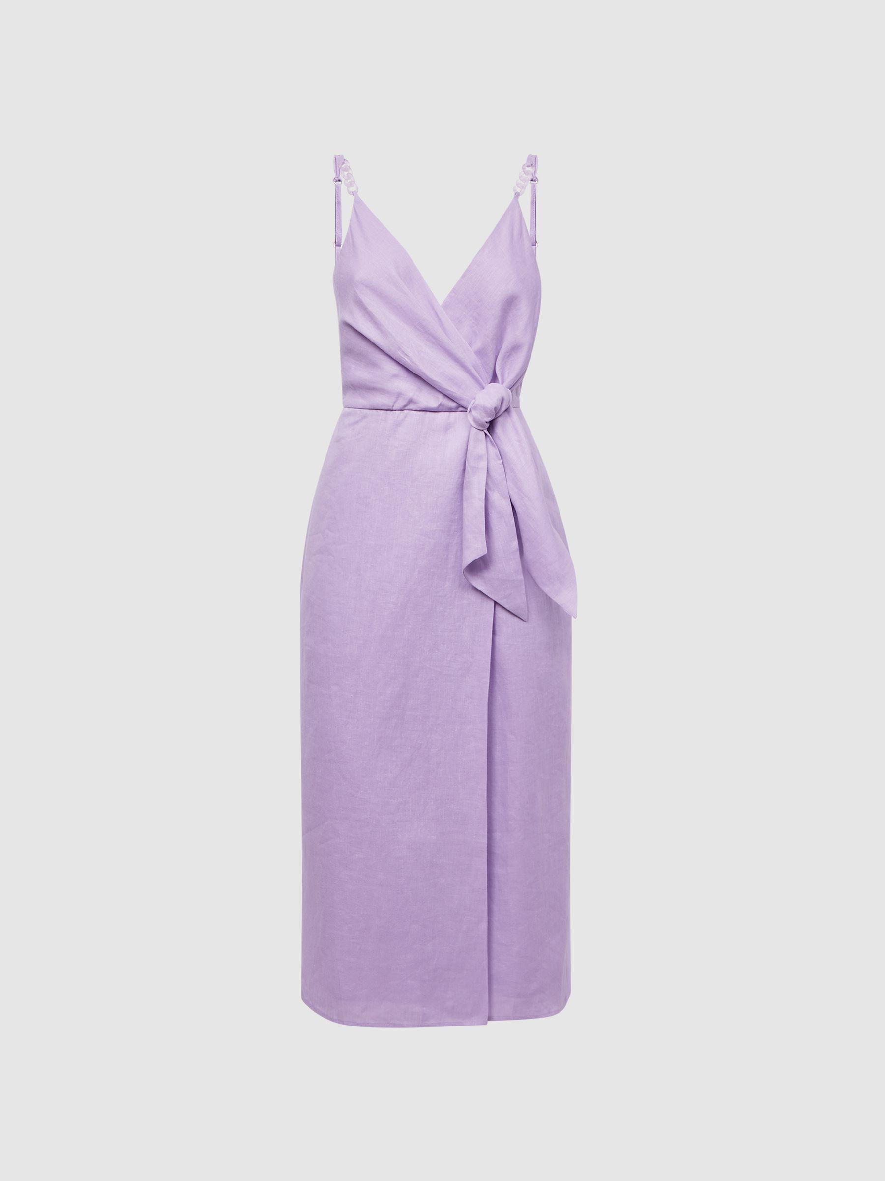 Linen Side Tie Midi Dress in Lilac Product Image