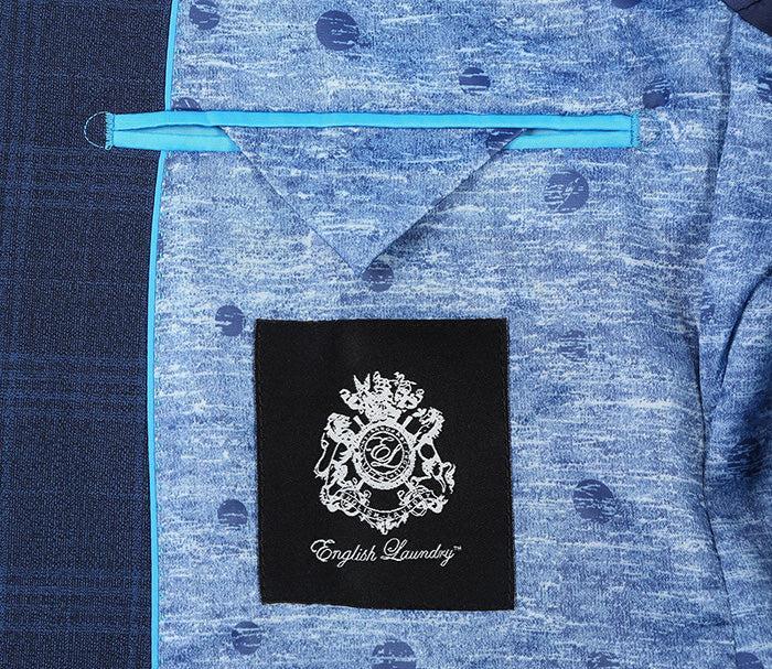 English Laundry 2-Piece Blue Plaid Wool Blend Slim Fit Dress Suit Product Image