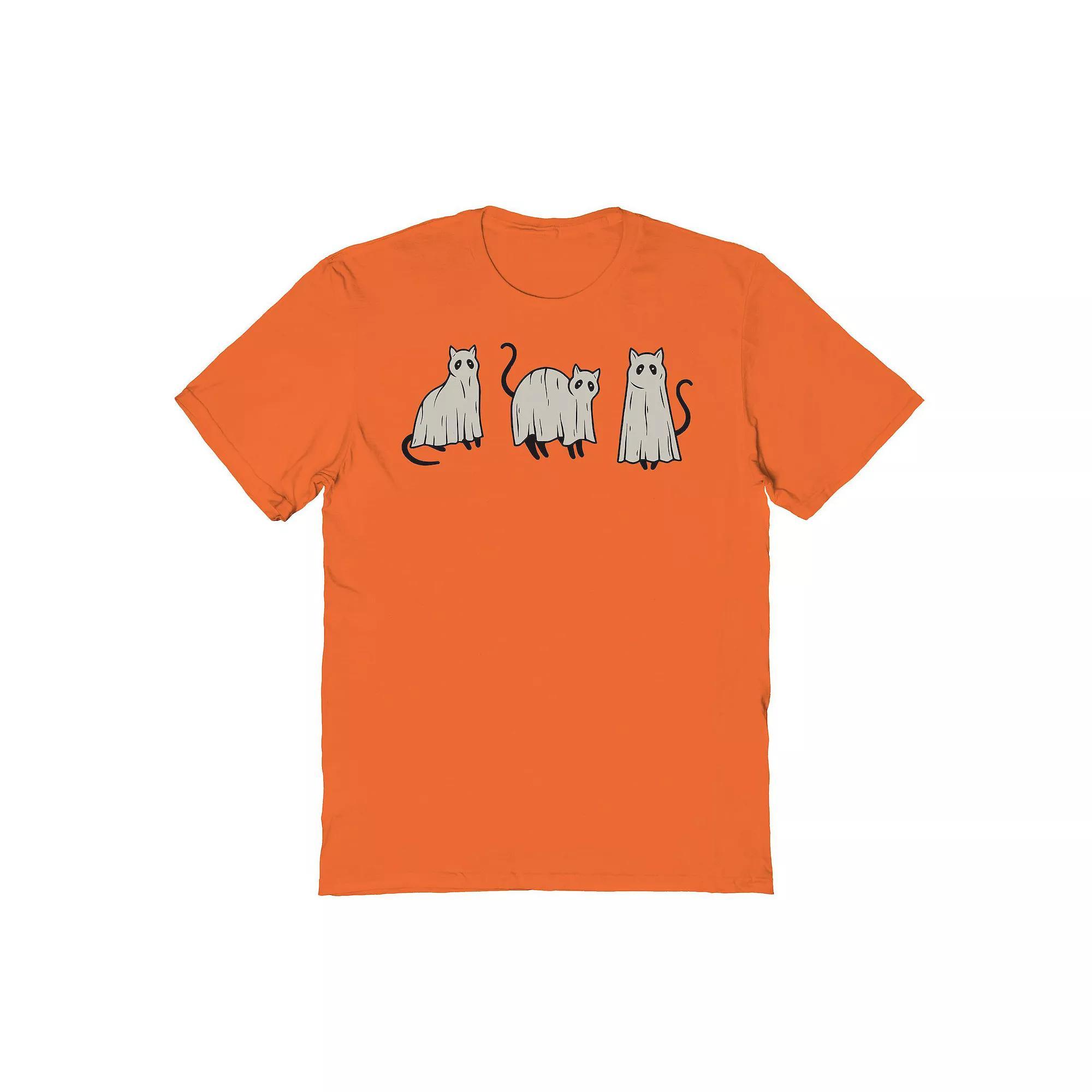 Men's 3 Ghost Cats Halloween Graphic Tee, Size: XXL, Orange Product Image