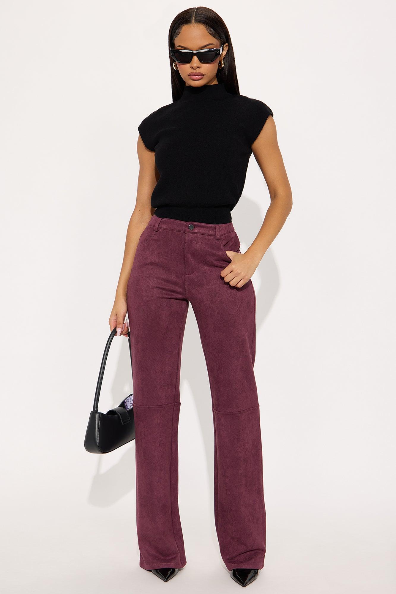 Gianna Faux Suede Wide Leg Pant - Wine Female Product Image