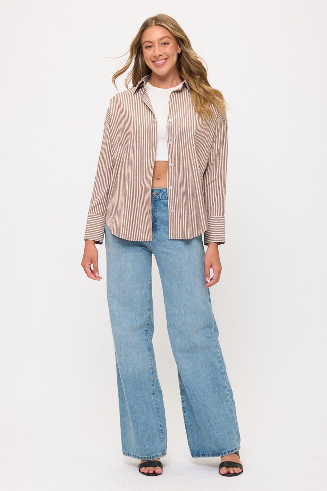 Relaxed Striped Button-Down Shirt Blouse Product Image