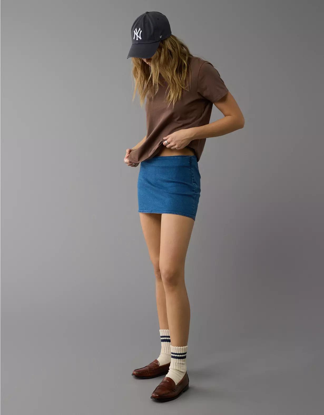 AE Next Level Low-Rise Denim Micro Skort Product Image
