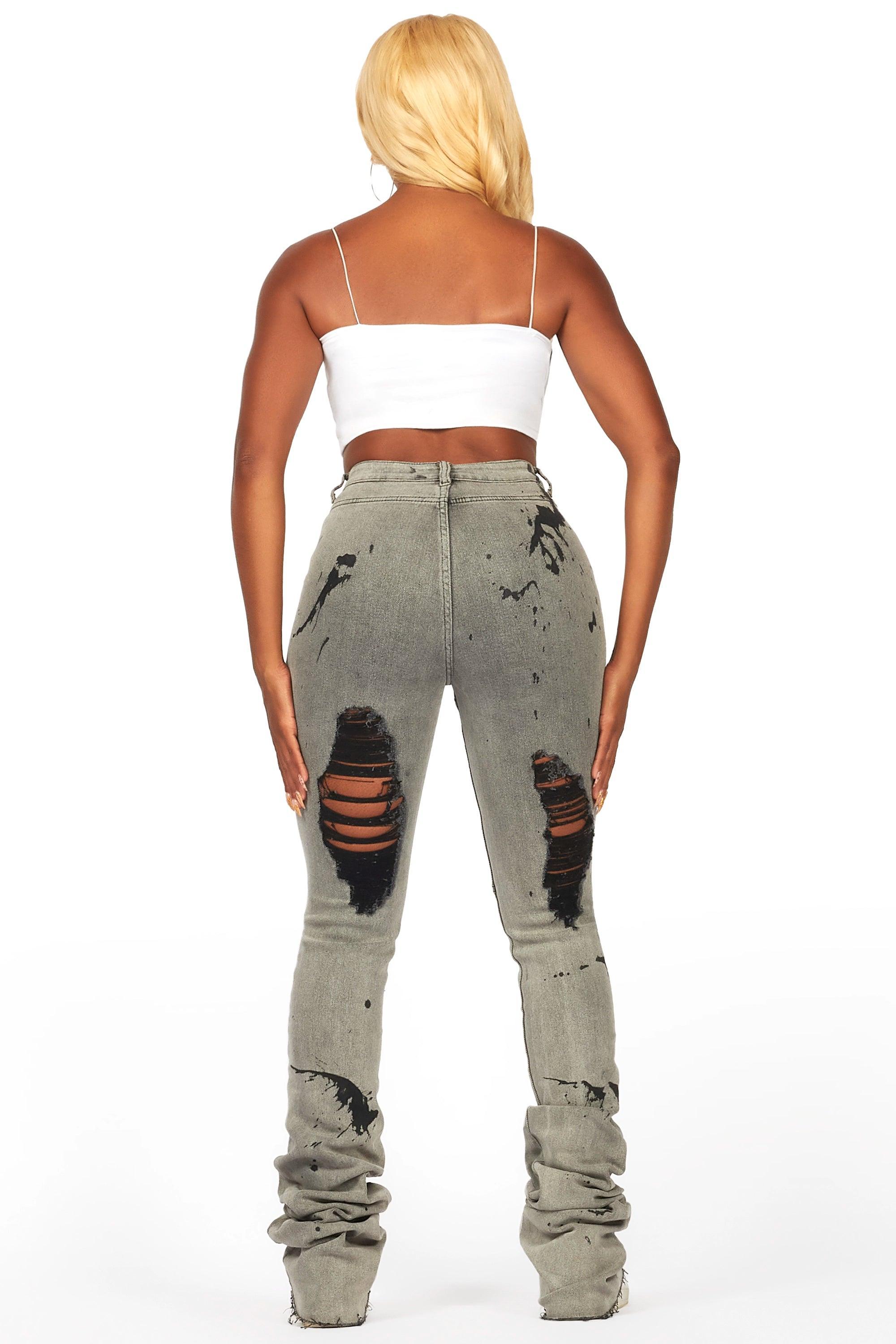 Taurean Grey Wash Painted Carpenter Super Stacked Jean Female Product Image