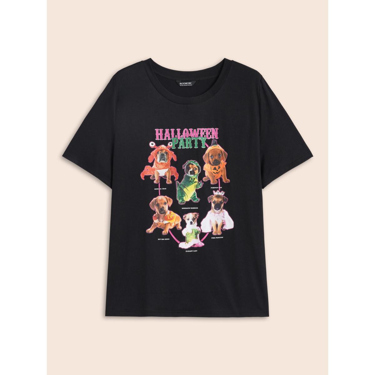 Plus Size Party Puppies Printed Slim-Fit T-shirt Black Women Casual Non Animals Round Neck Everyday T-shirts BloomChic 12/L Product Image