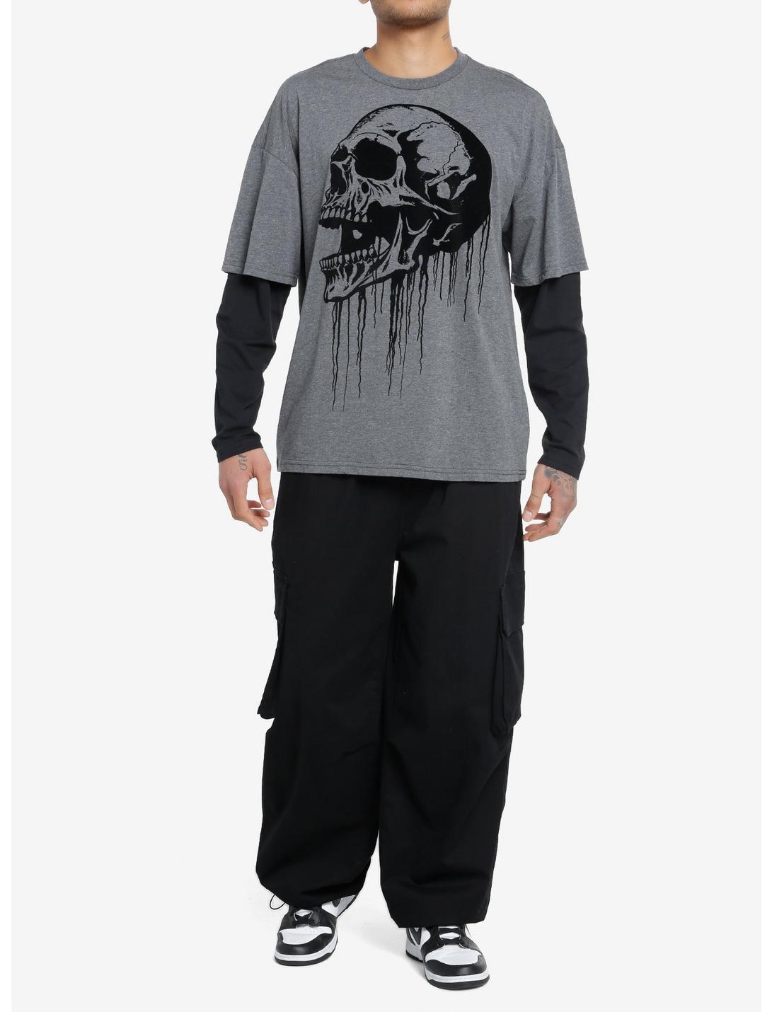 Social Collision® Dripping Skull Flocked Twofer Long-Sleeve T-Shirt Product Image