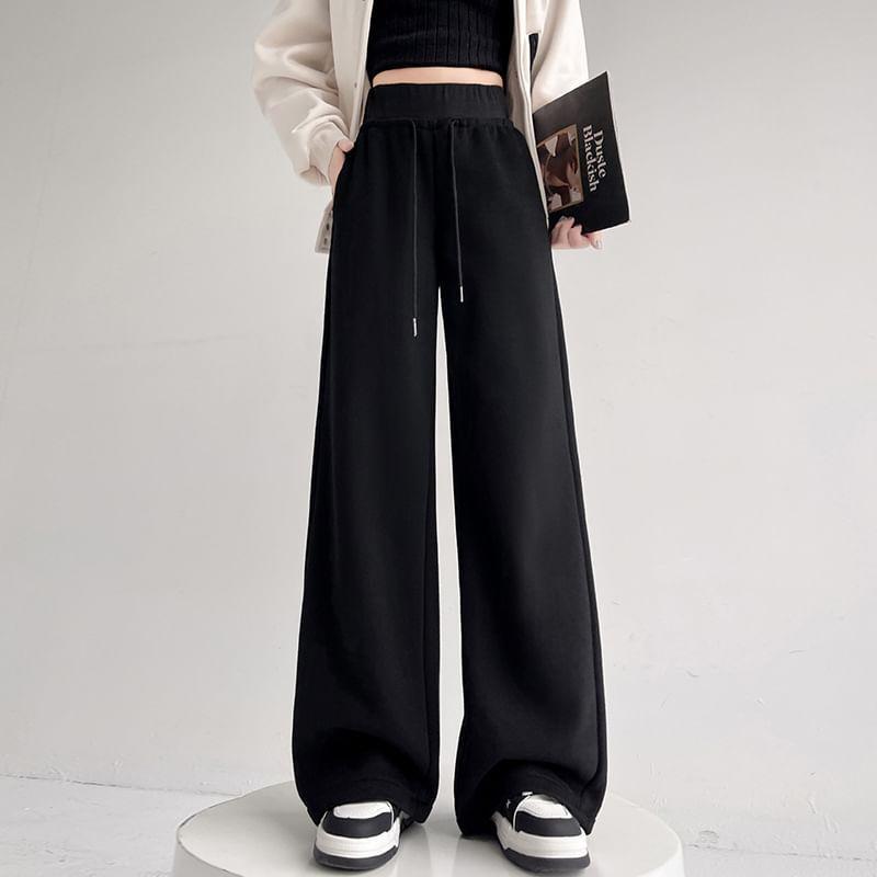 High Waist Plain Wide Leg Pants Product Image