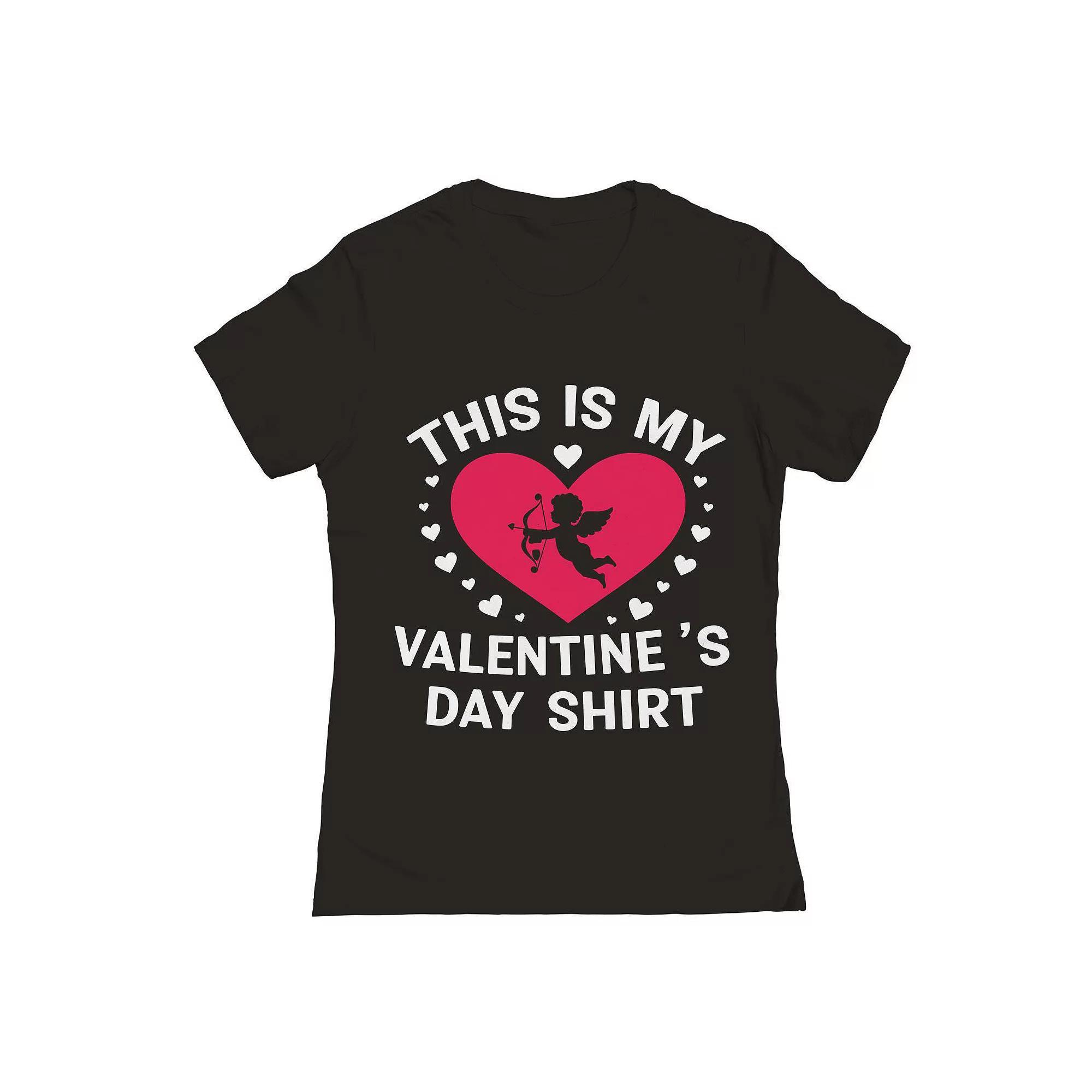 Junior's My Valentines Day Shirt Graphic Tee, Women's, Size: Large, Black Product Image