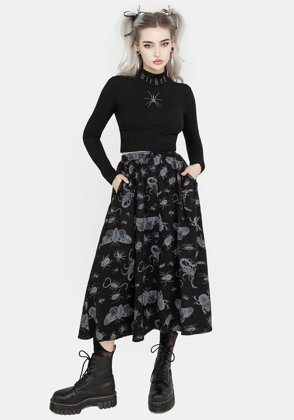 Parasite Bugs Button Front Midi Skirt - Black Product Image