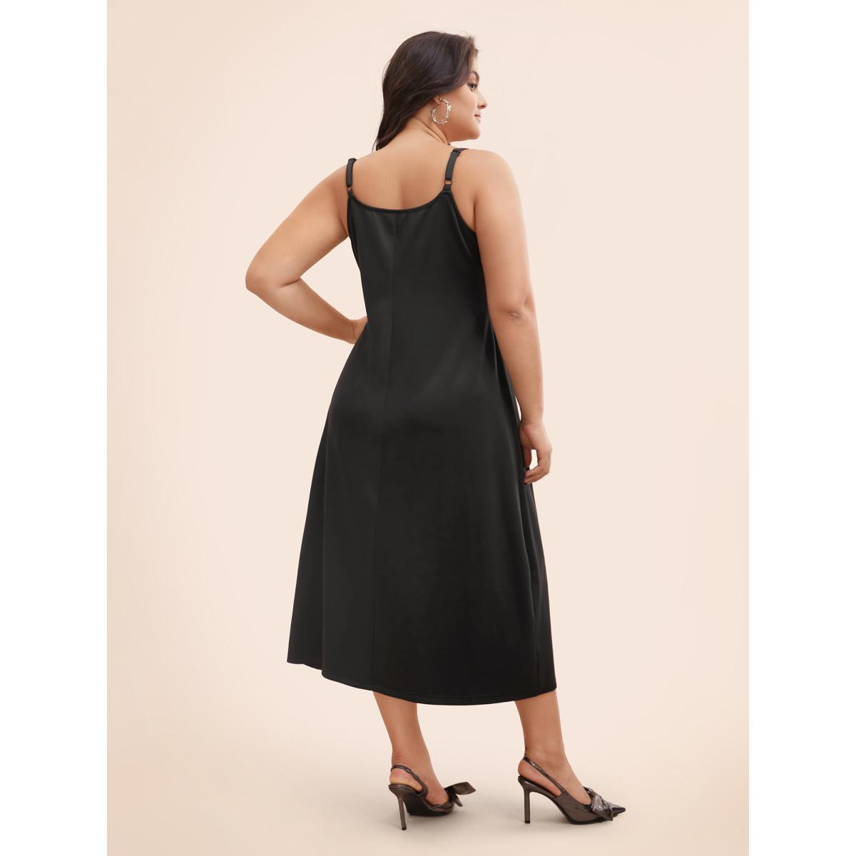 Plus Size Rhinestone Detail Overlap Collar Cami Dress Black Women Cocktail Rhinestone detailing Overlap Collar Sleeveless Curvy BloomChic 22-24/3X Product Image