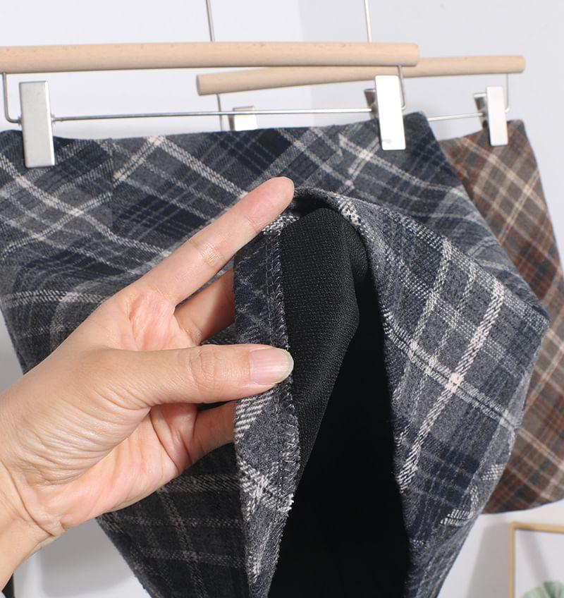 High Rise Plaid A-Line Mini Skirt Product Image