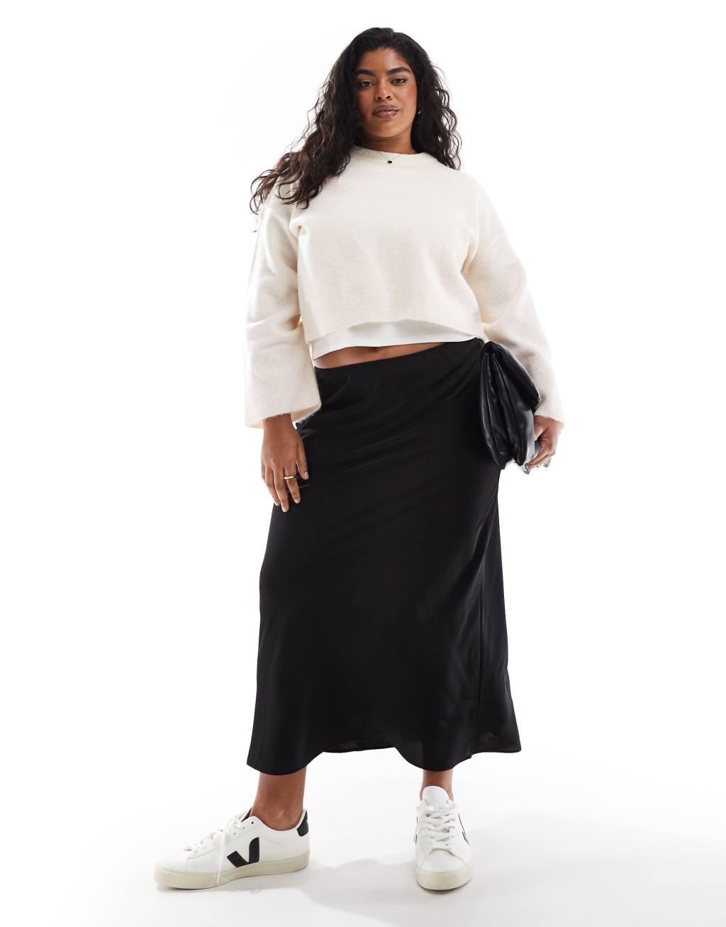 ASOS DESIGN Curve satin bias midi skirt Product Image