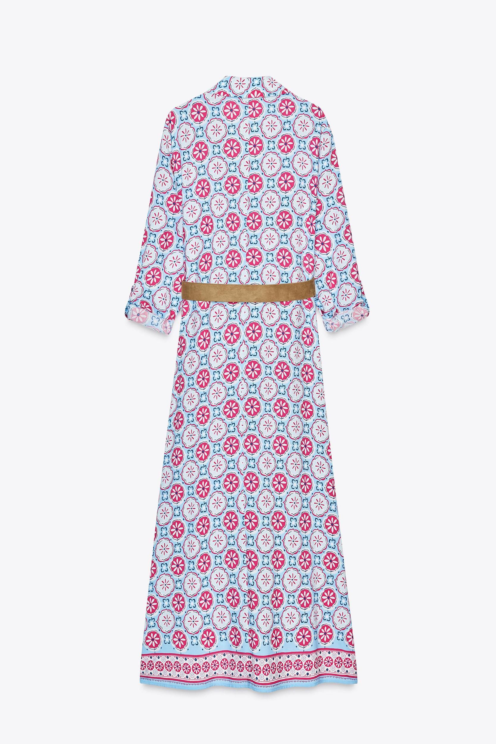 BELTED PRINT MIDI DRESS Product Image