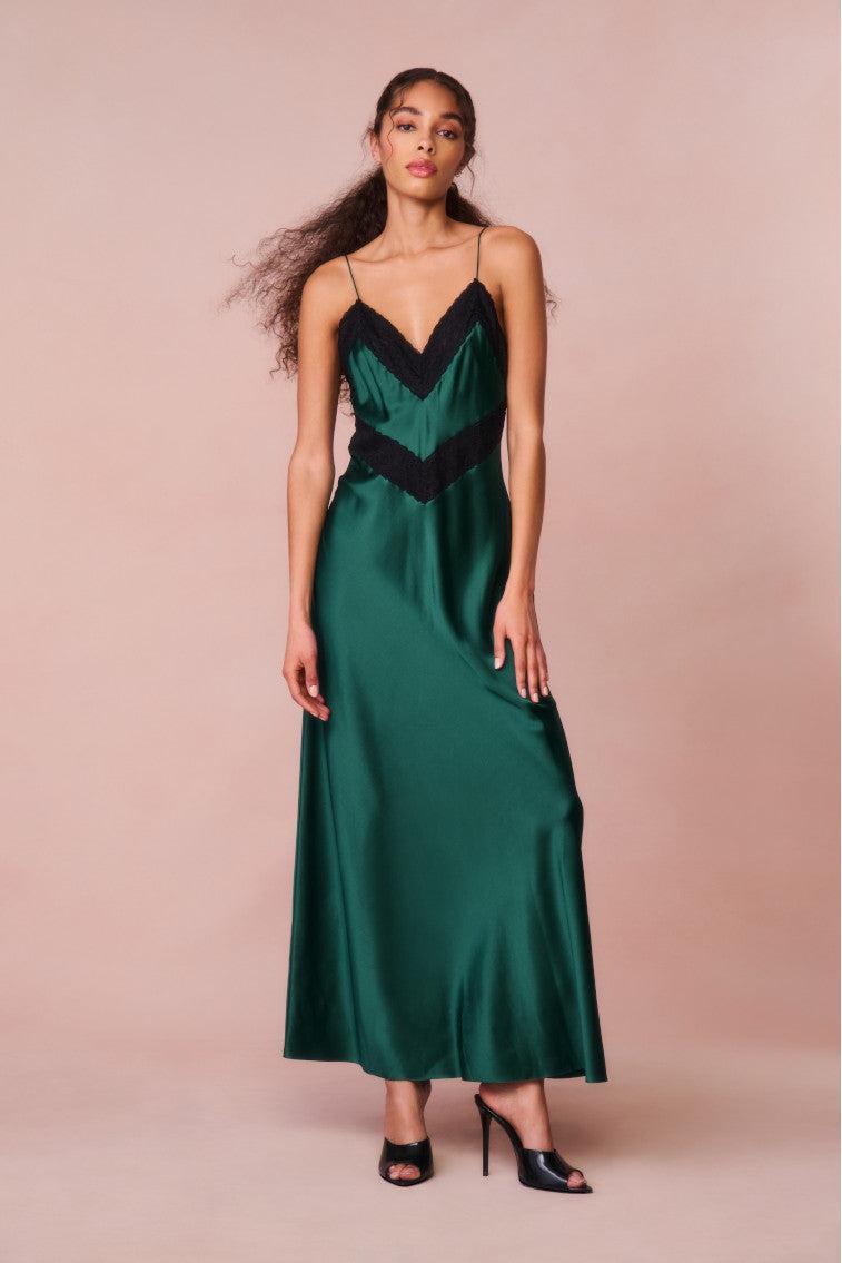 Serita Lace-Trimmed Maxi Dress - EMERALD GREEN Product Image