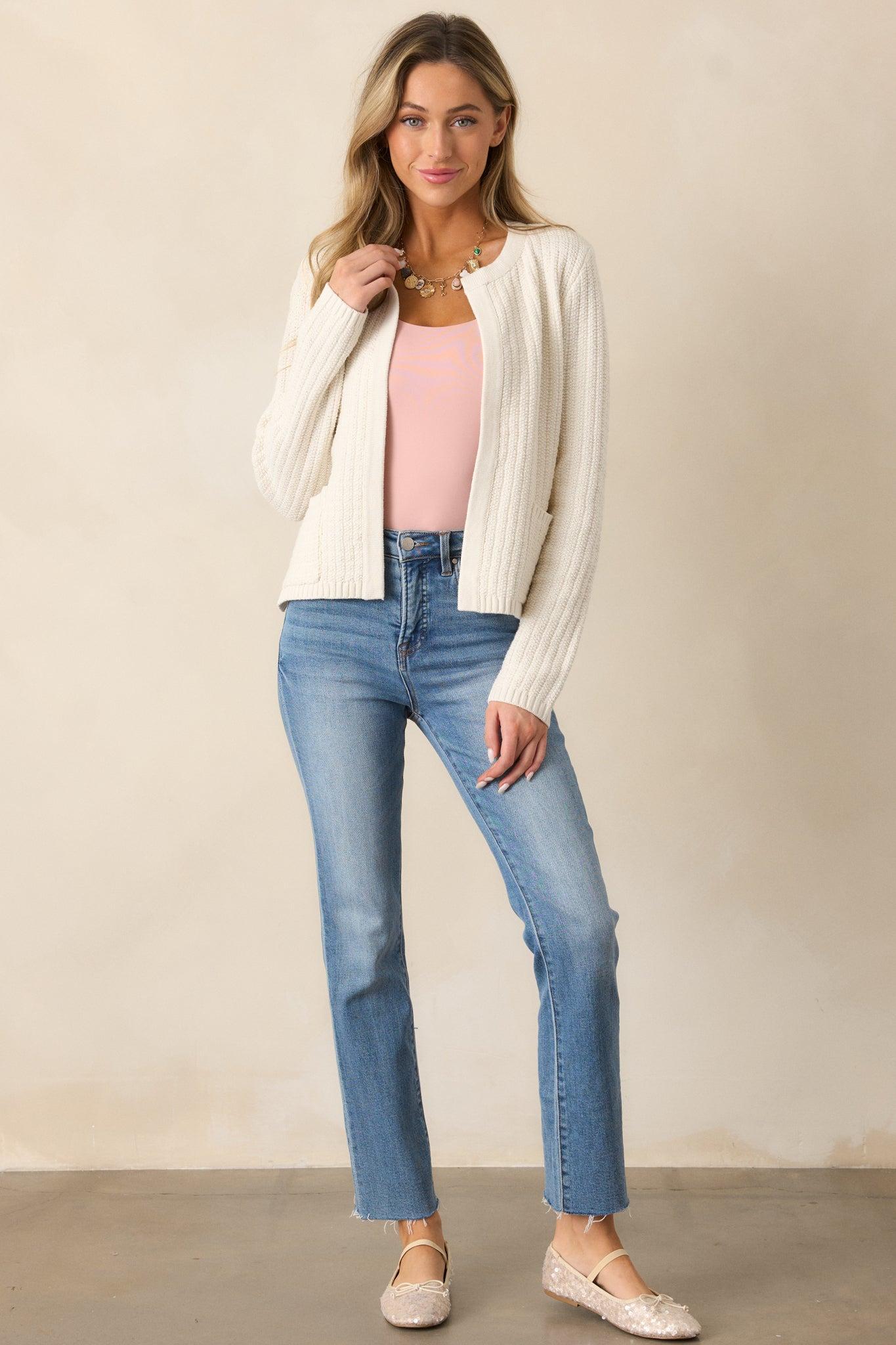 Which Chapter Ivory Knit Cardigan Product Image