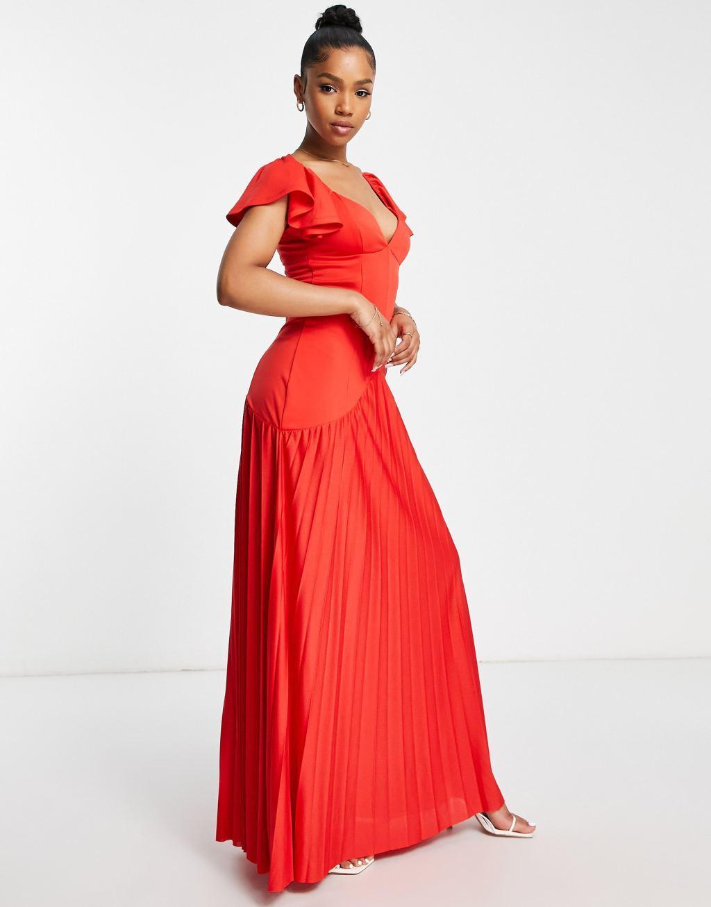 ASOS DESIGN ruffle sleeve seamed pleated maxi dress Product Image