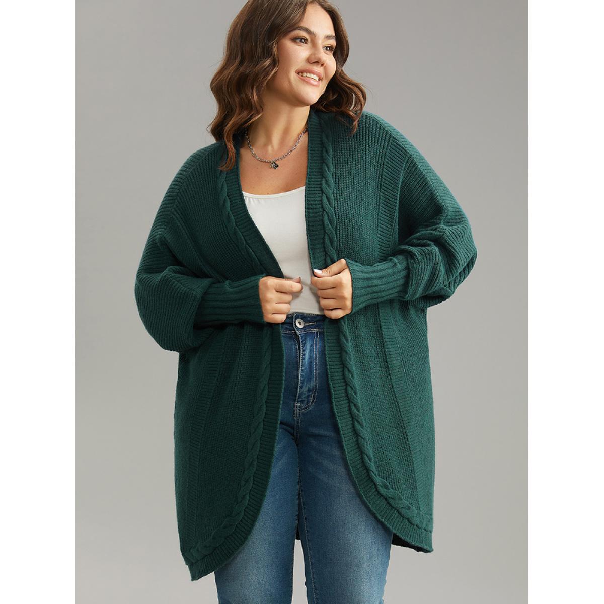 Plus Size Supersoft Essentials Batwing Sleeve Cable Knit Cardigan DarkGreen Women Casual Loose Long Sleeve Dailywear Cardigans BloomChic 30/6X Product Image