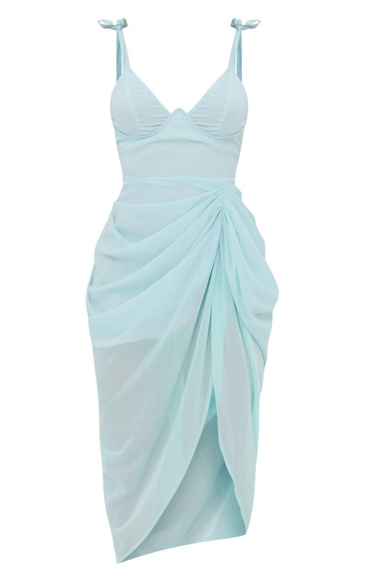 Light Blue Underwire Detail Draped Midi Dress Product Image