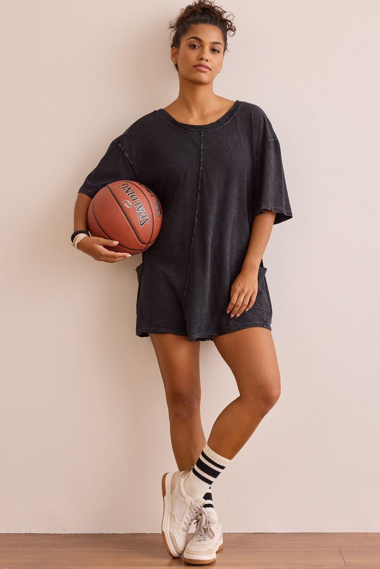 Hang Tough Washed Reversible Tee Romper Product Image