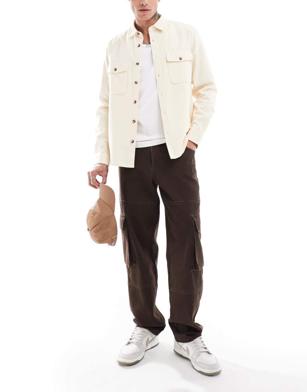 ASOS DESIGN cotton overshirt in beige  Product Image