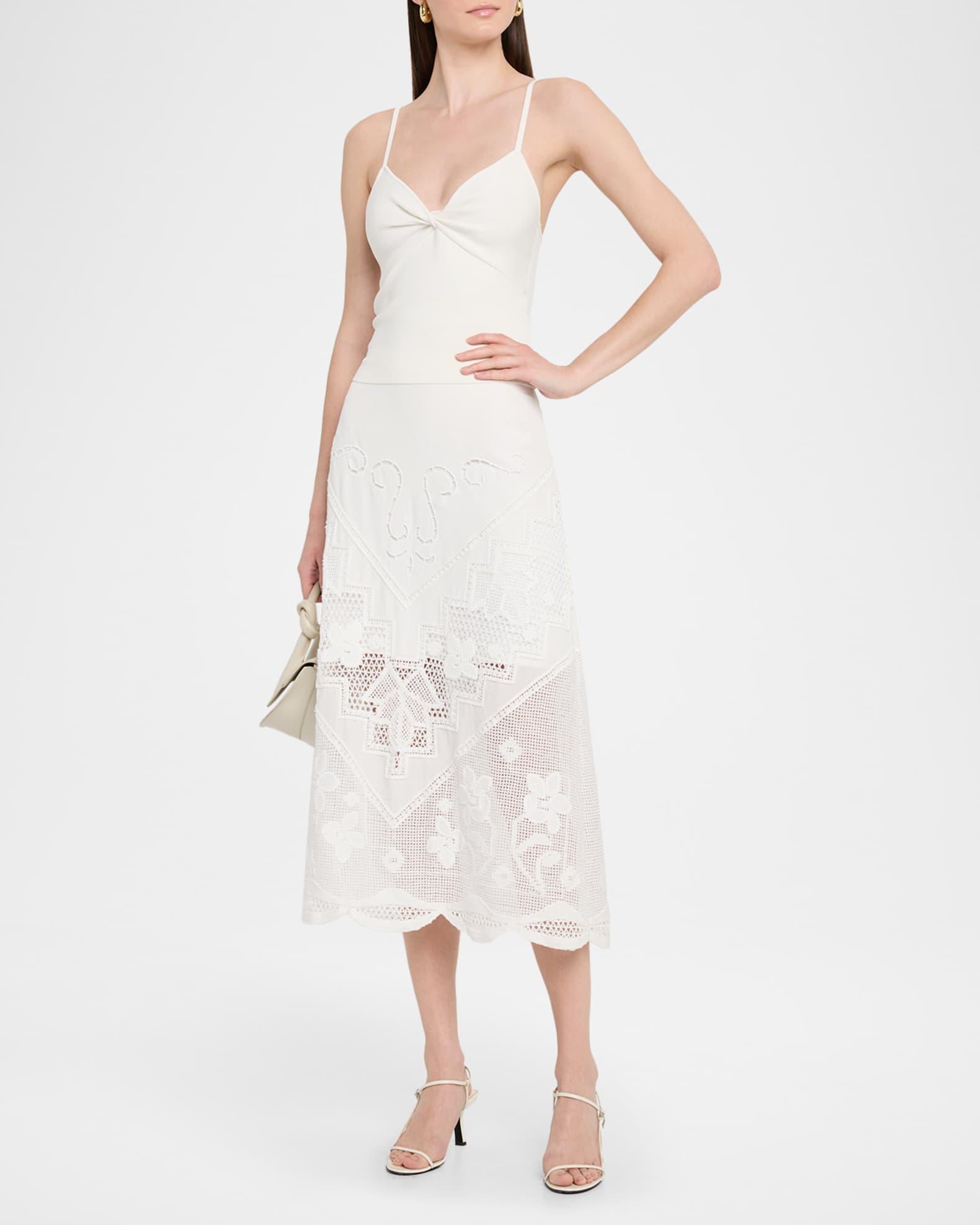 Lorelei Lace-Inset Linen Midi Skirt Product Image