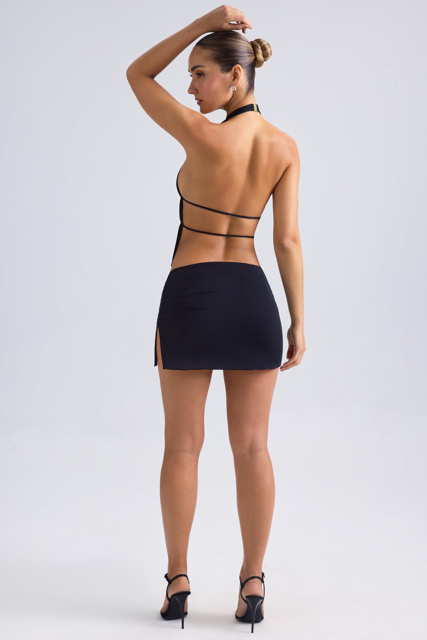 Draped A-Line Mini Skirt in Black Product Image