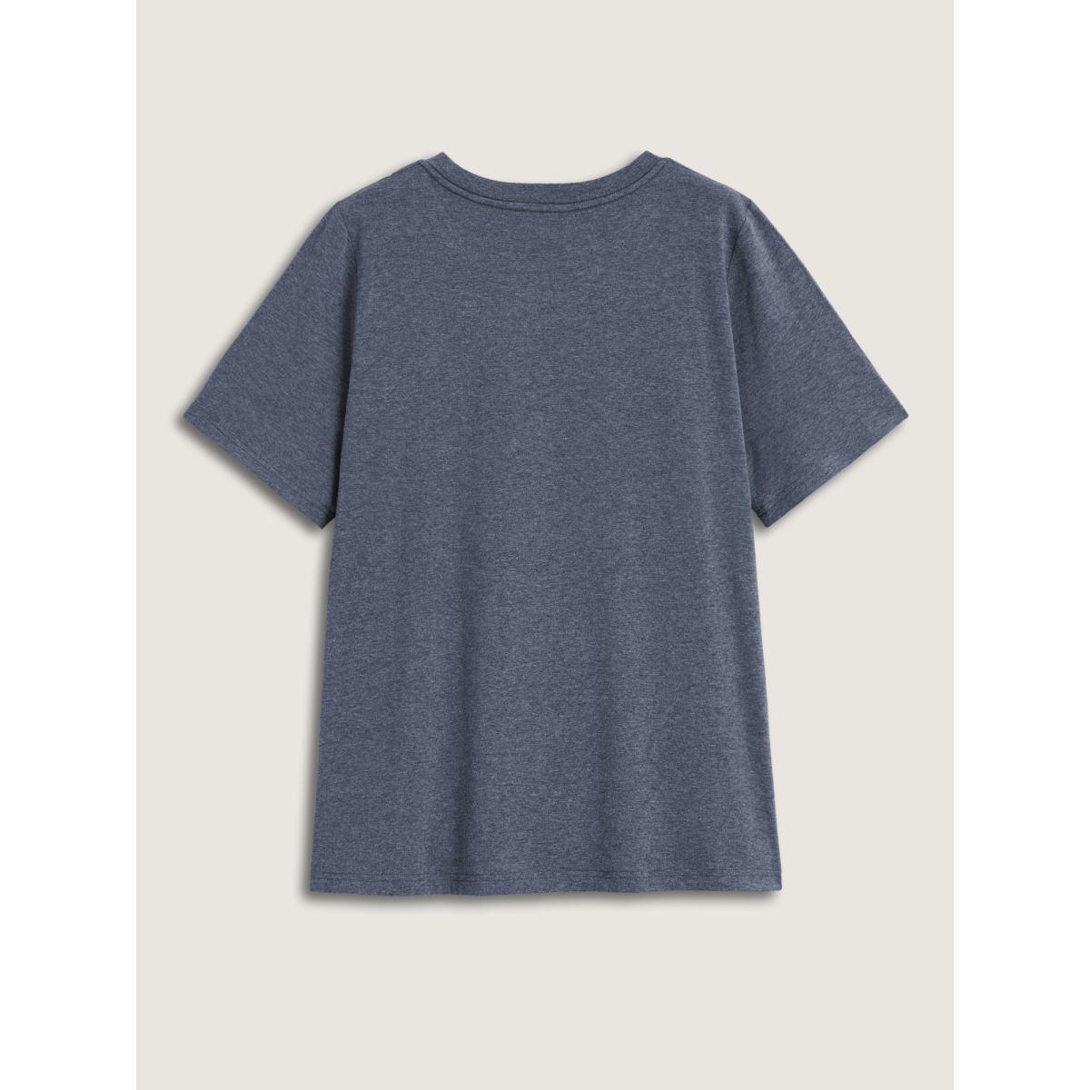 Plus Size Boho Floral Motif Round Neck T-Shirt Indigo Women Leisure Non Natural Flowers Round Neck Casual T-shirts BloomChic 28/5X Product Image