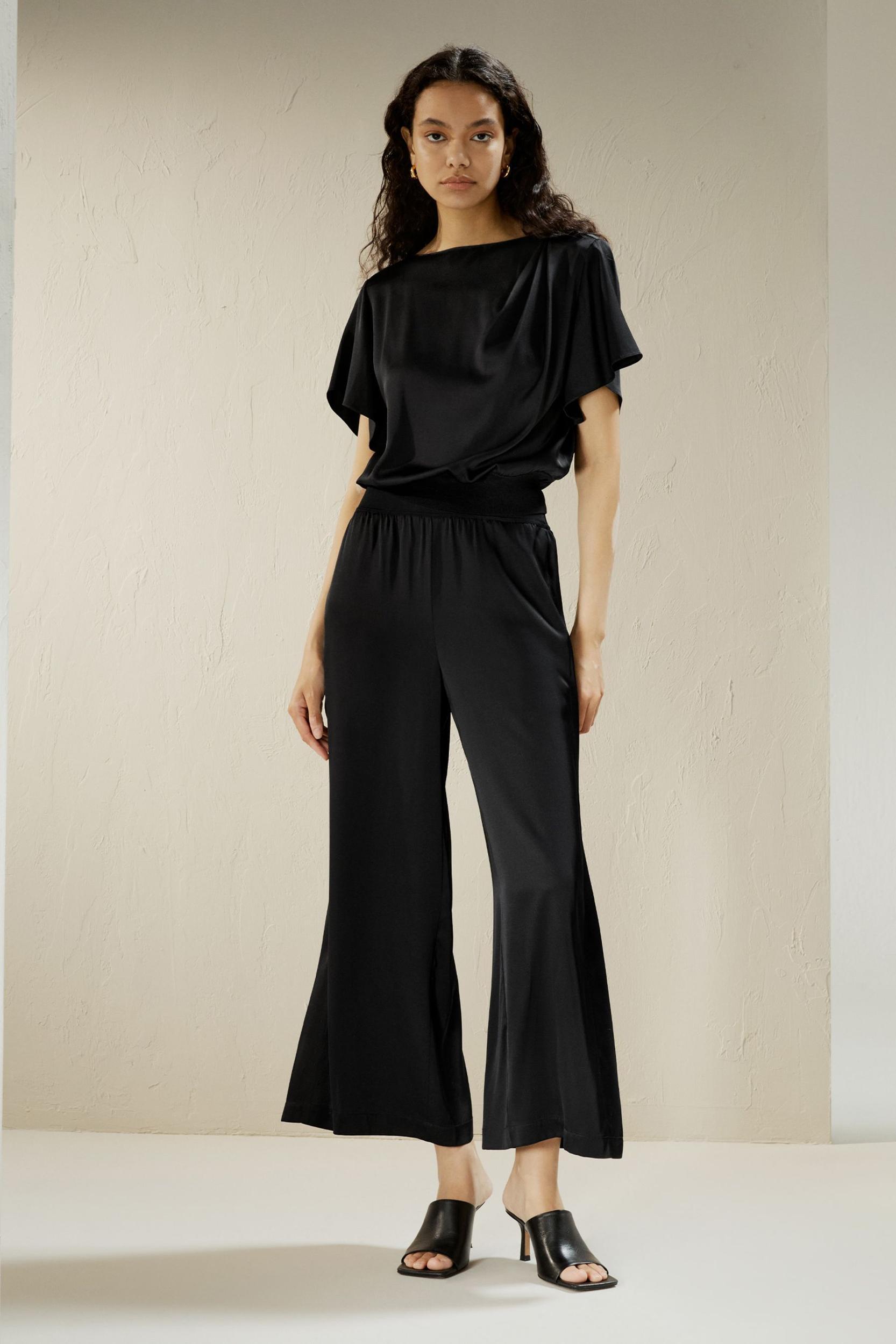 Wide leg cropped silk pants Product Image