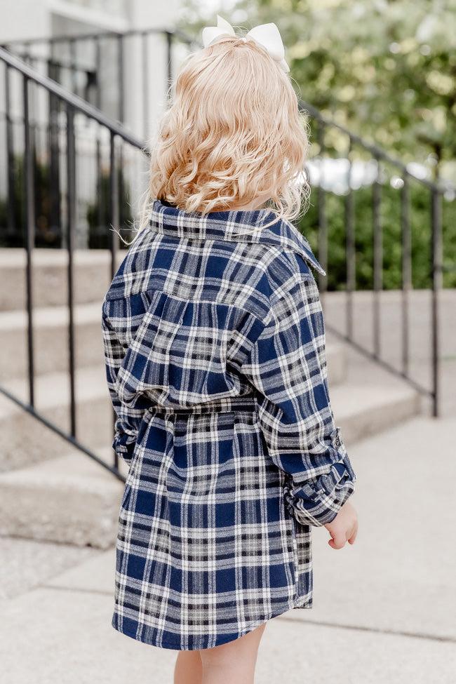 Make My Day Kid's Navy Plaid Shirt Dress FINAL SALE Product Image