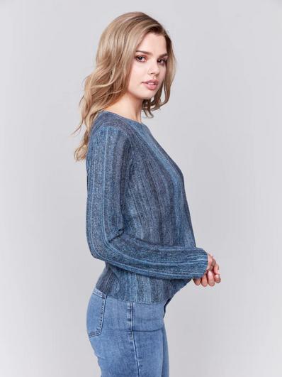 Sheer Space Dye Yarn Crew Neck Sweater Product Image