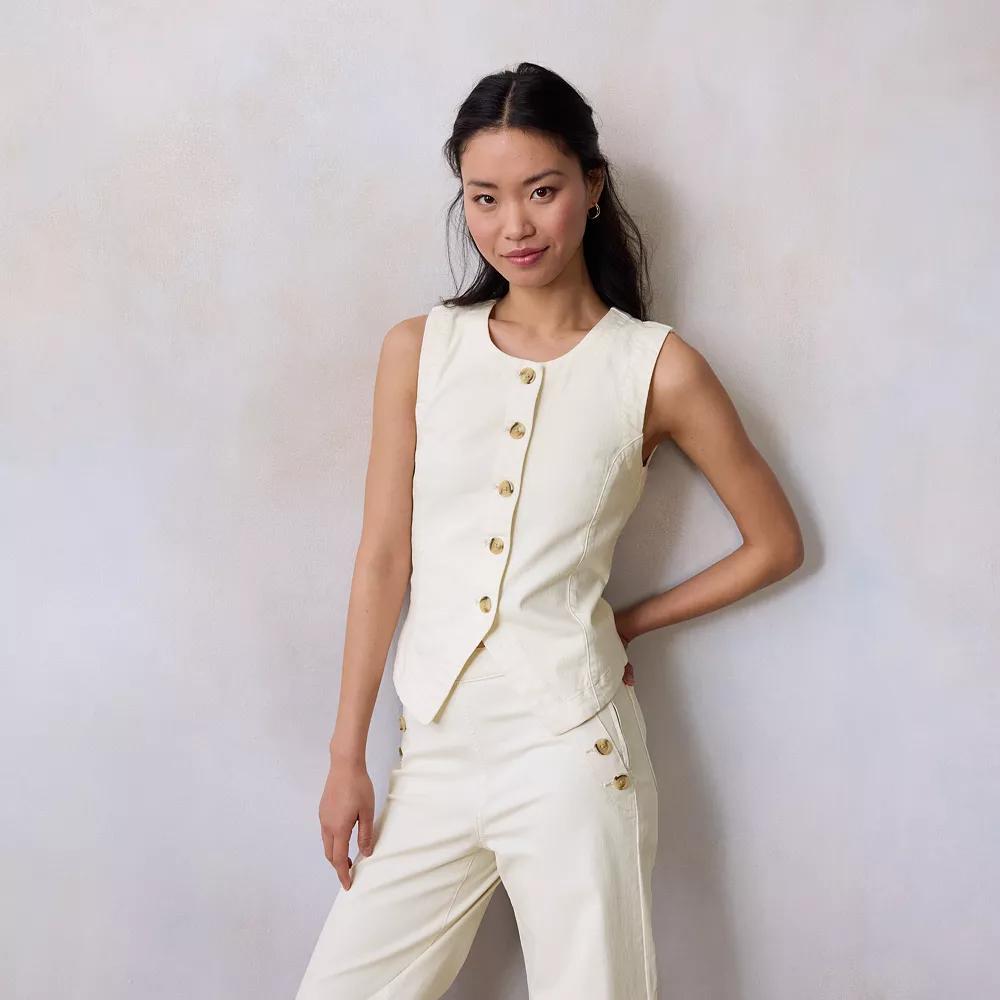 Women's LC Lauren Conrad Longline Vest, Size: Small, Ivory Silk Product Image