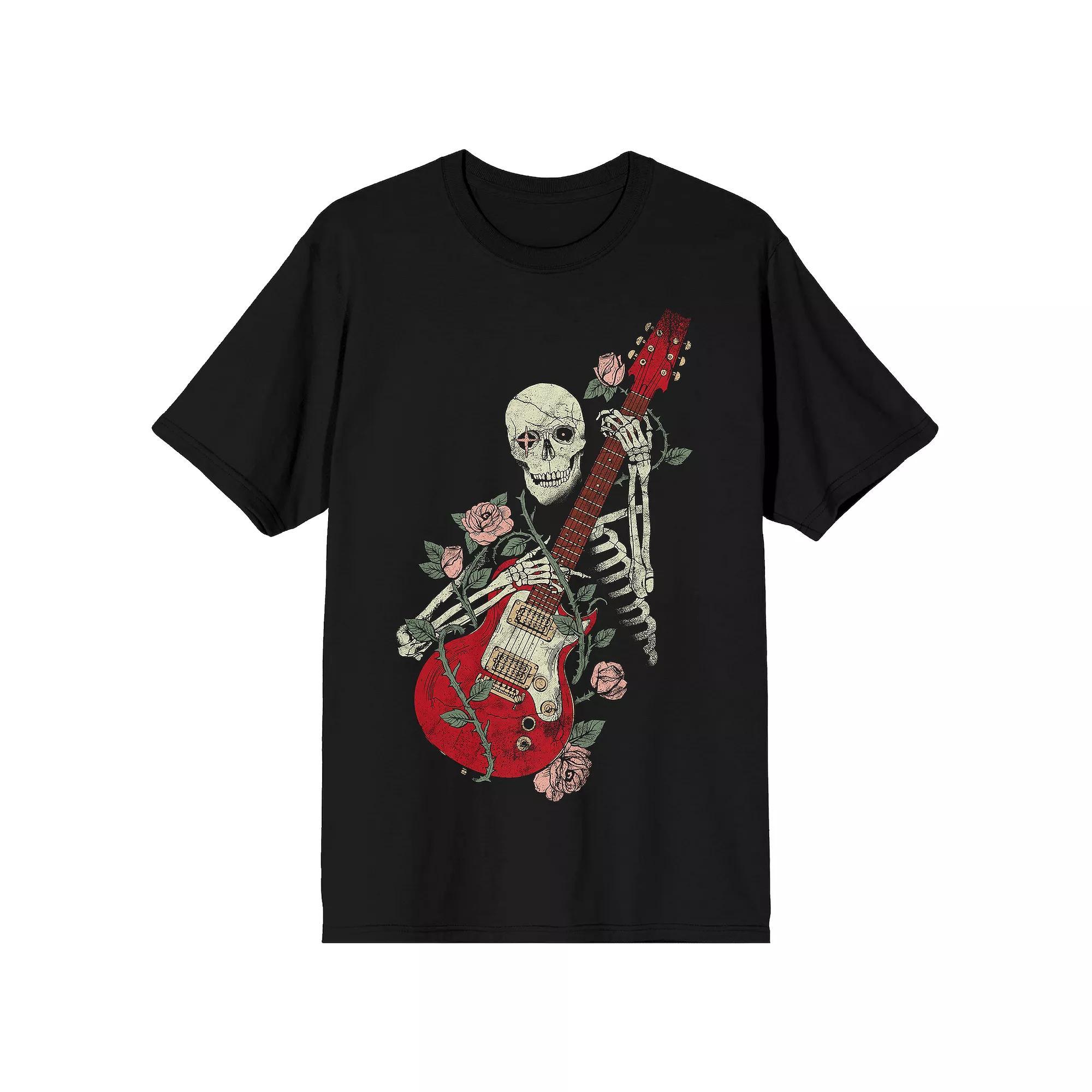 Men's Skeleton with Guitar Rose Graphic Tee,  Product Image