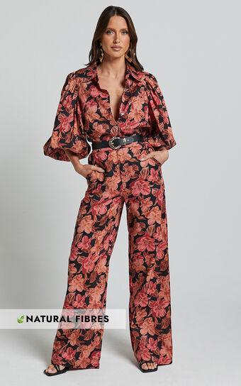 Amalie The Label - Rosabel Linen Blend High Waisted Wide Leg Pants in Atalie Print Product Image