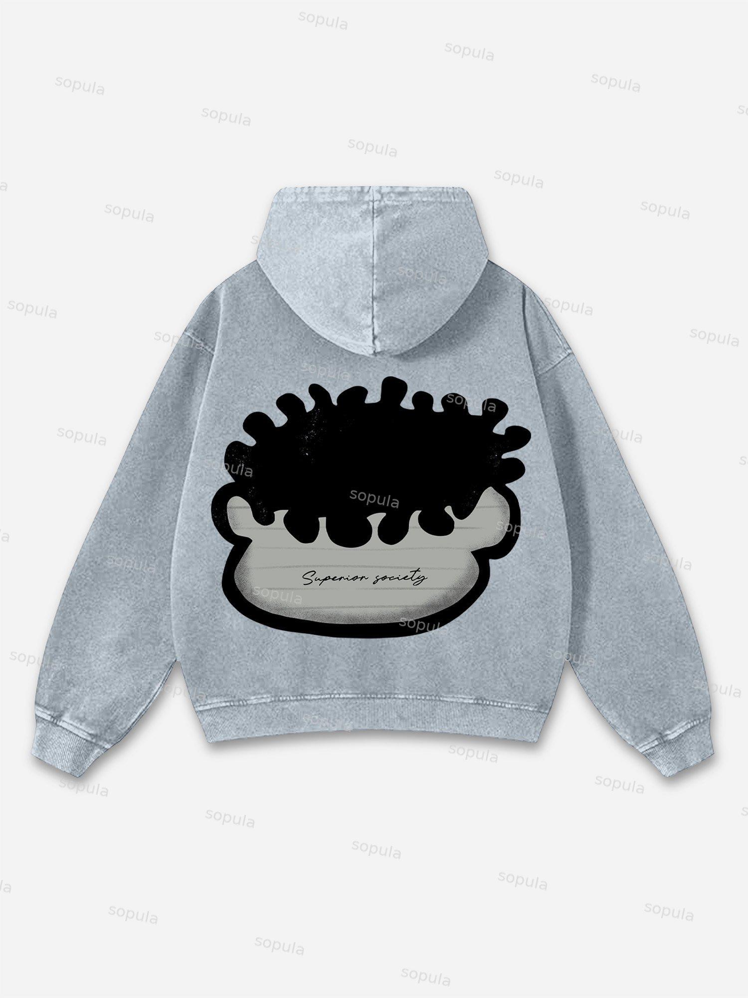 Sopula Vintage Big Face Graphic Print Washed Hoodie Product Image